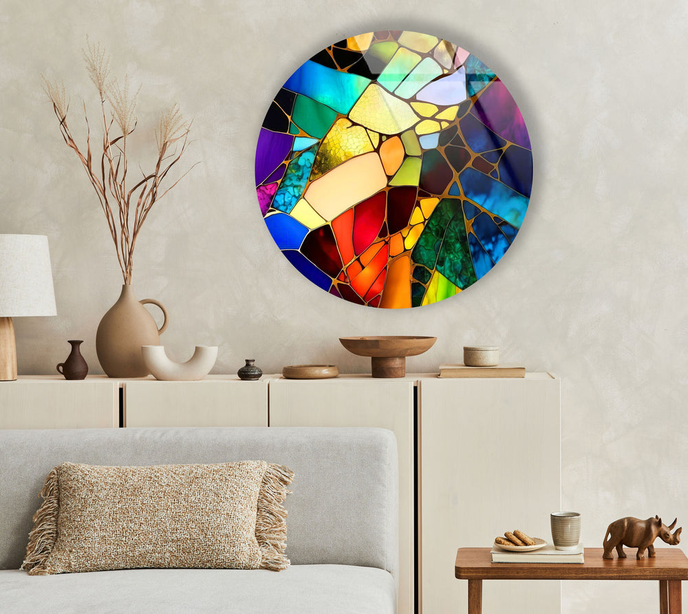 Vivid Stained Round Glass Wall Art Glass Printing Wall Art, Print photos on glass