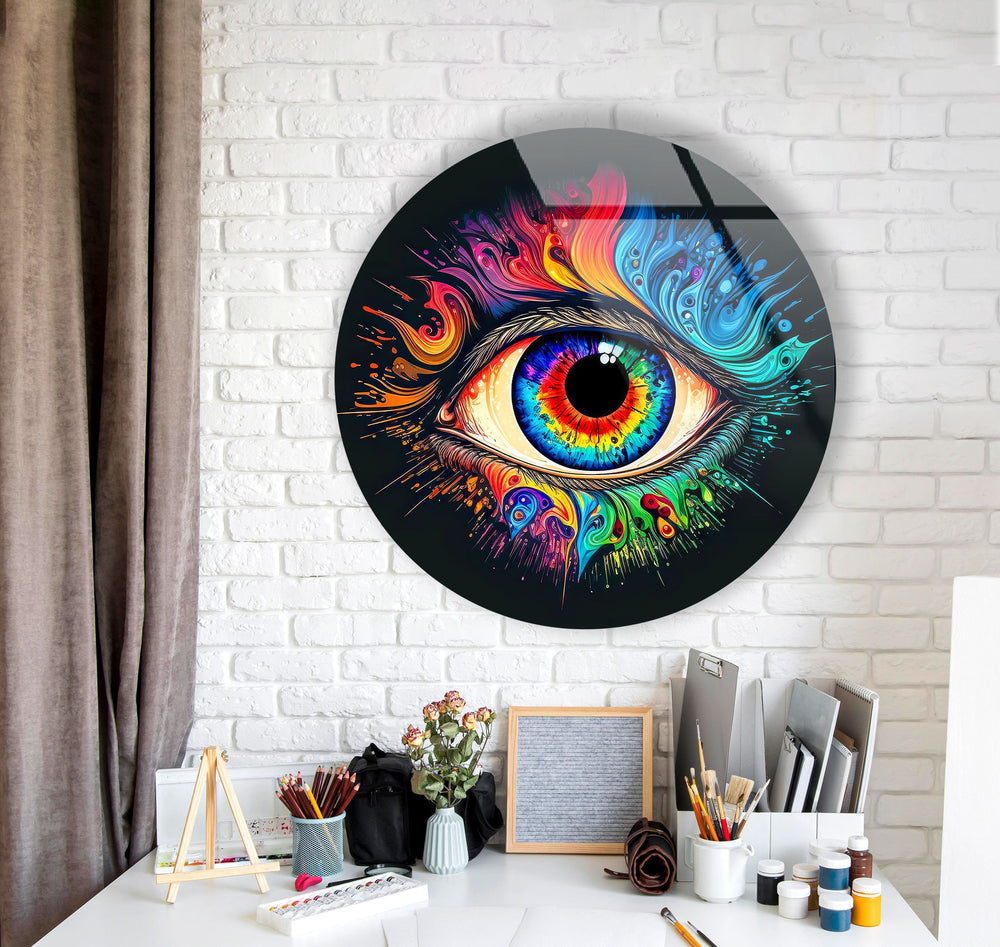 Eye Round Paint Splash Round Glass Wall Art glass art painting, glass art for the Wall
