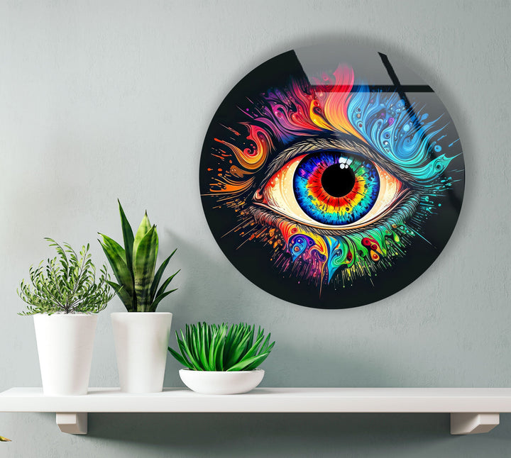 Eye Round Paint Splash Round Glass Wall Art glass image printing, glass prints from photos
