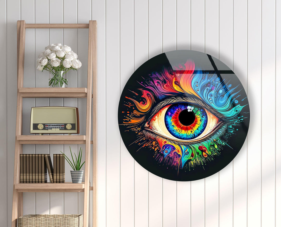 Eye Round Paint Splash Round Glass Wall Art glass pictures for Wall, glass prints wall art
