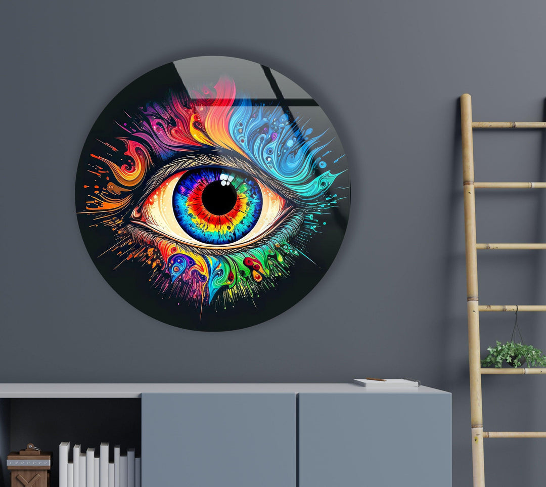 Eye Round Paint Splash Round Glass Wall Art custom glass pictures, glass art prints
