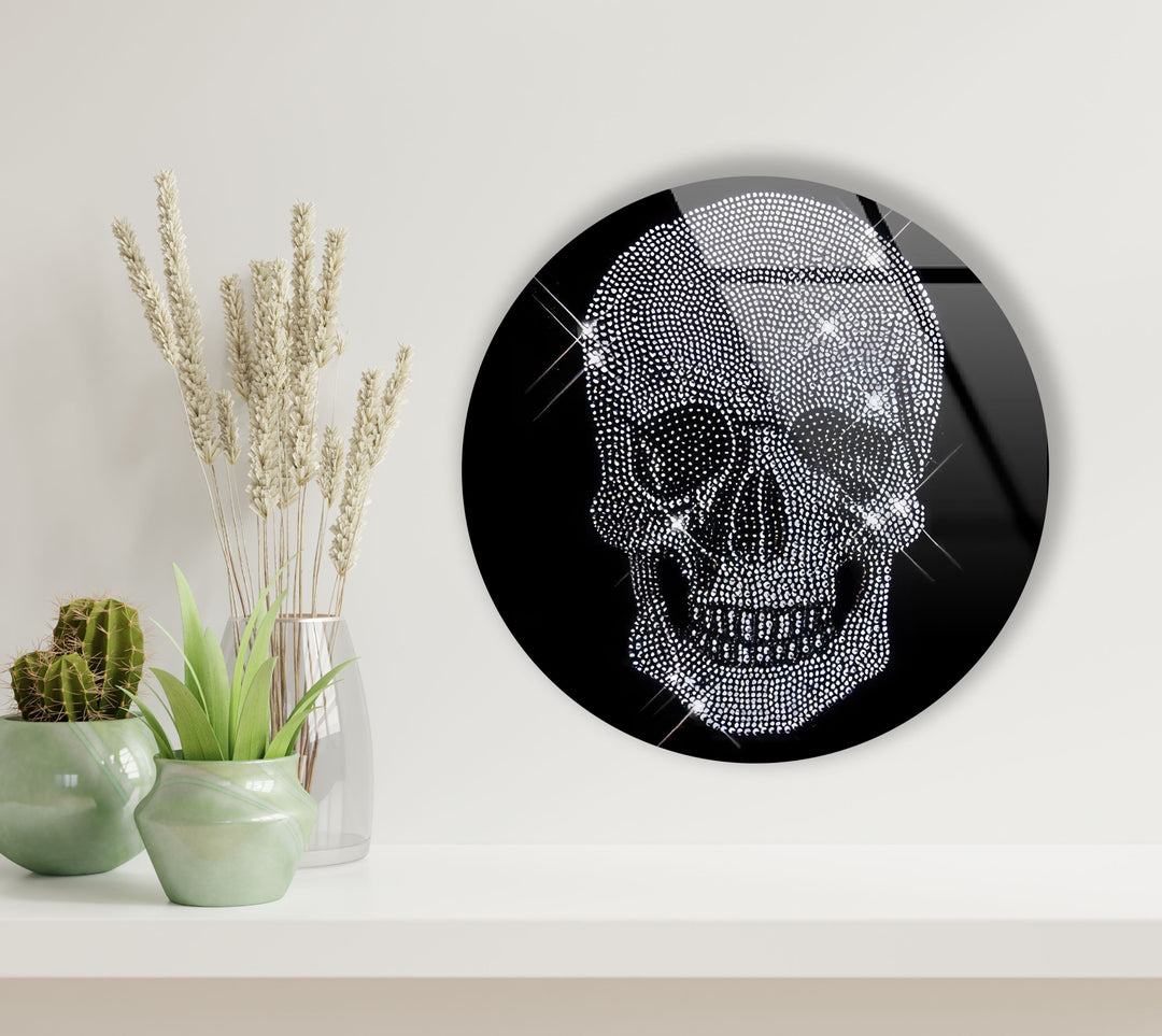 Stained Round Shiny Skull Glass Wall Art glass art painting, glass art for the Wall
