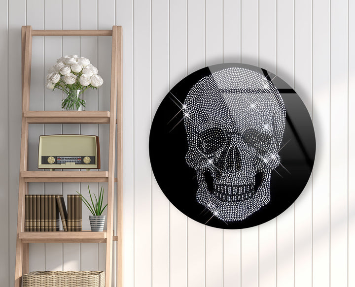 Stained Round Shiny Skull Glass Wall Art glass photo prints, glass picture prints
