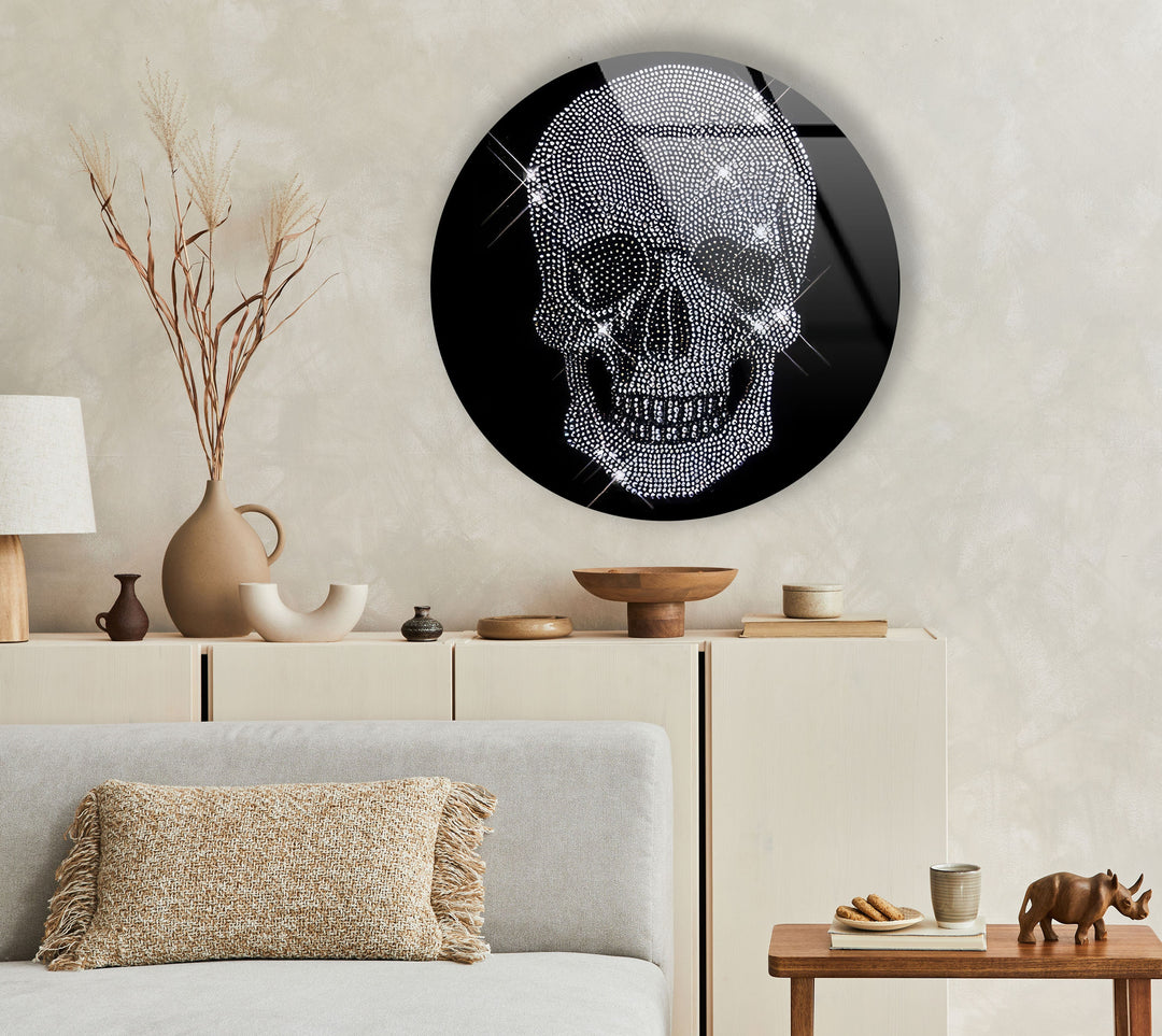 Stained Round Shiny Skull Glass Wall Art glass image printing, glass prints from photos
