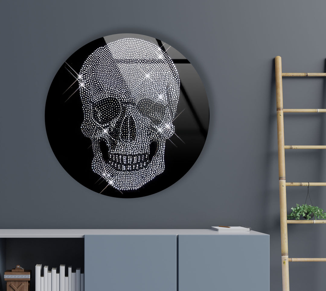 Stained Round Shiny Skull Glass Wall Art custom glass pictures, glass art prints
