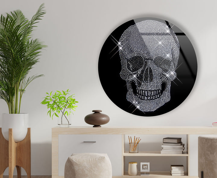 Stained Round Shiny Skull Glass Wall Art photo print on glass, prints on glass wall art
