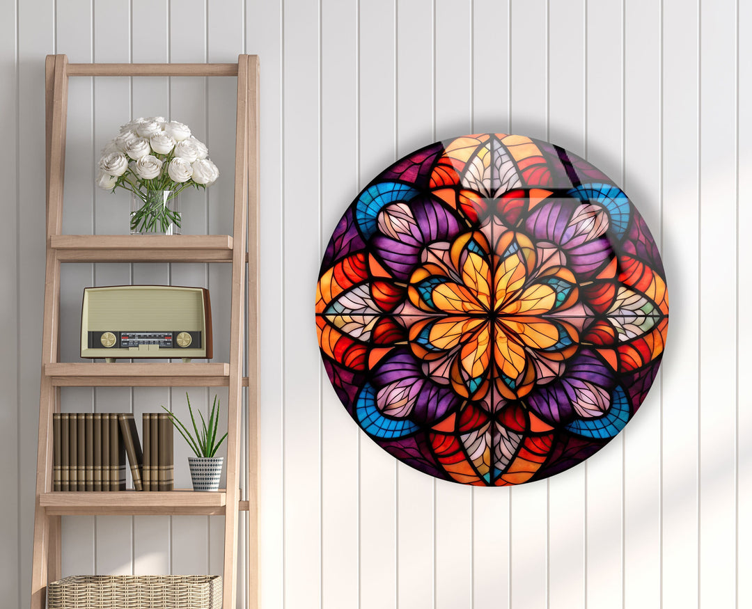 Mandala Pattern Stained Round Glass Wall Art glass wall decor, glass wall art decor
