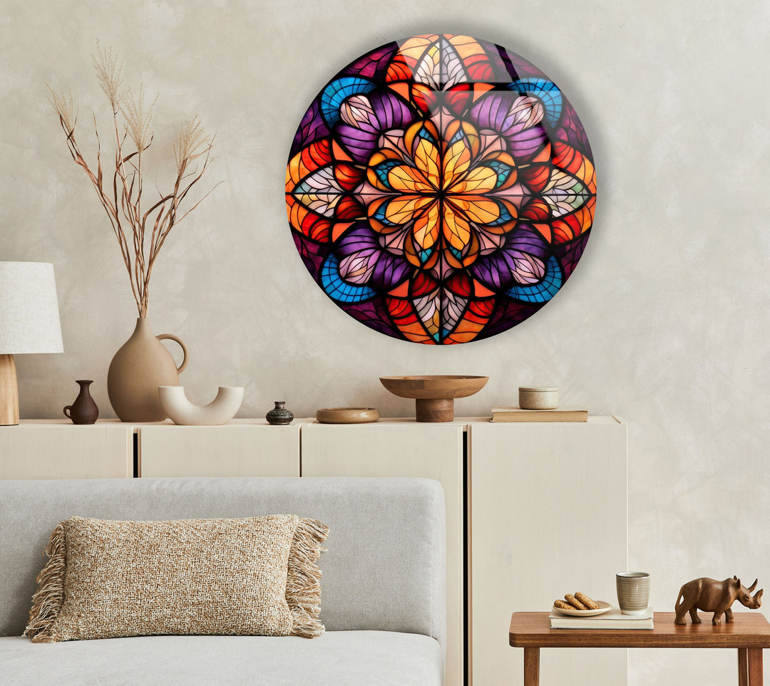 Mandala Pattern Stained Round Glass Wall Art glass image printing, glass prints from photos
