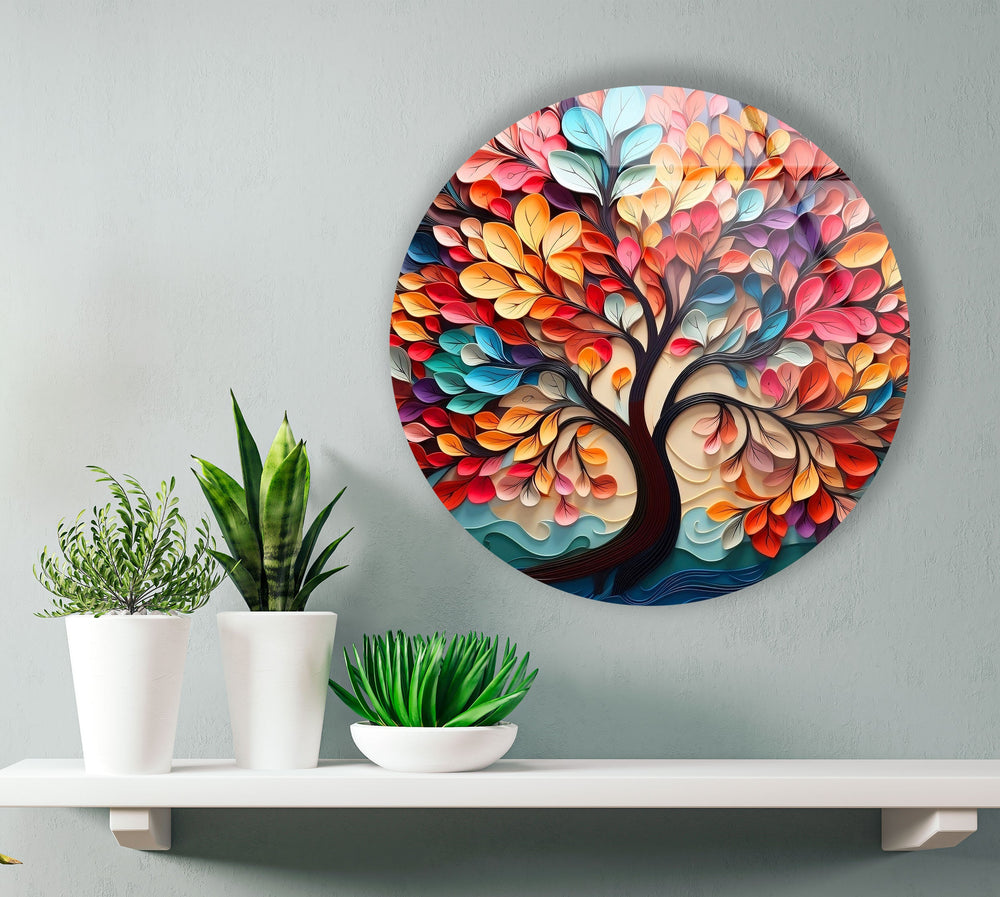 Life of Tree Round Pink Glass Wall Art custom glass pictures, glass art prints
