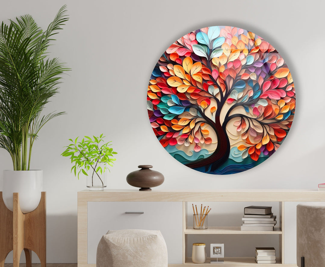 Life of Tree Round Pink Glass Wall Art glass wall decor, glass wall art decor
