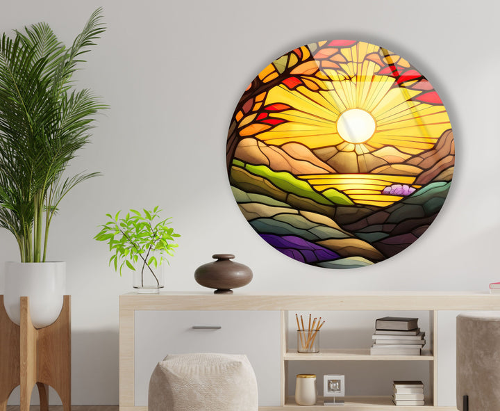 Sunrise Stained Round Glass Wall Art art glass wall art, glass wall art pictures