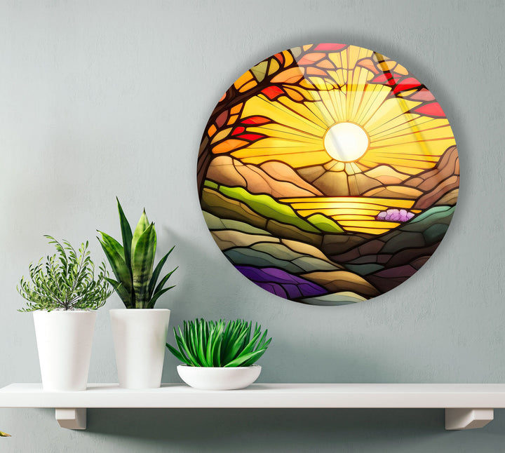 Sunrise Stained Round Glass Wall Art glass photo prints, glass picture prints