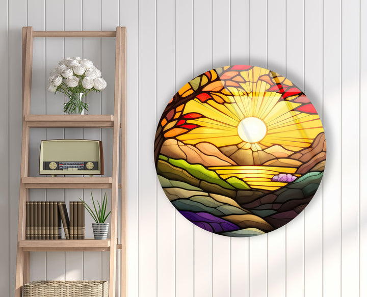 Sunrise Stained Round Glass Wall Art glass image printing, glass prints from photos