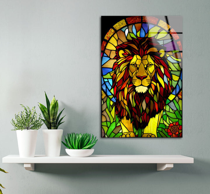 Stained Lion Glass Wall Art glass pictures for Wall, glass prints wall art