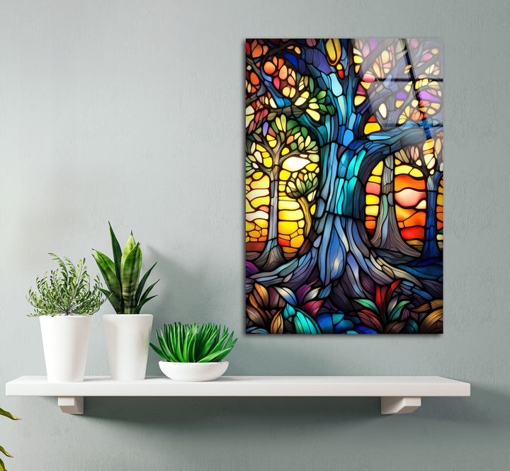 Stained Colored Tree Glass Wall Art glass photo prints, glass picture prints