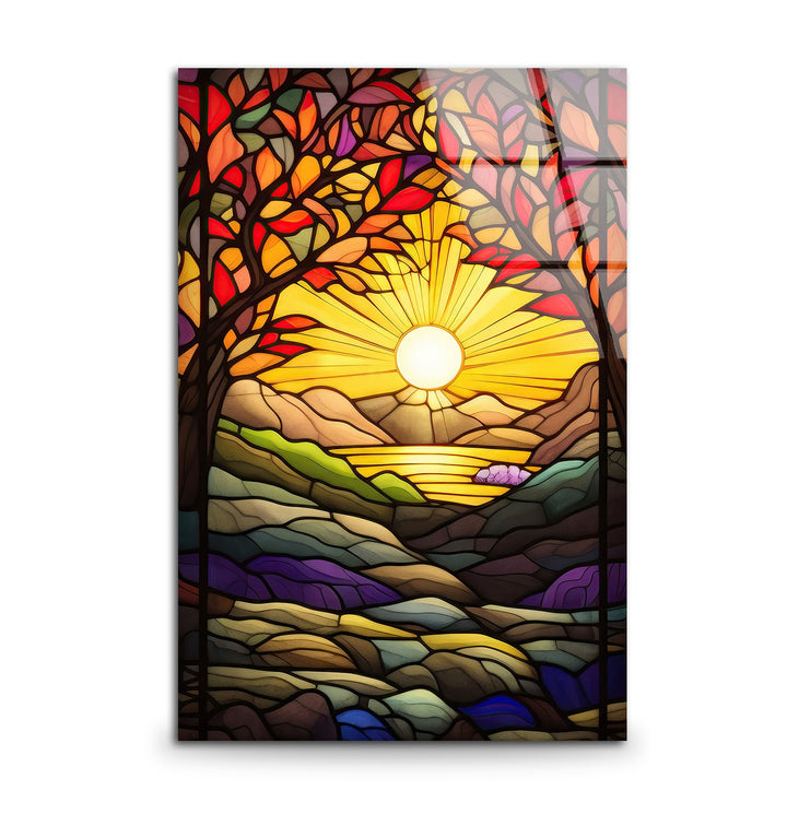 Stained Yellow Sunset Glass Wall Art custom glass pictures, glass art prints