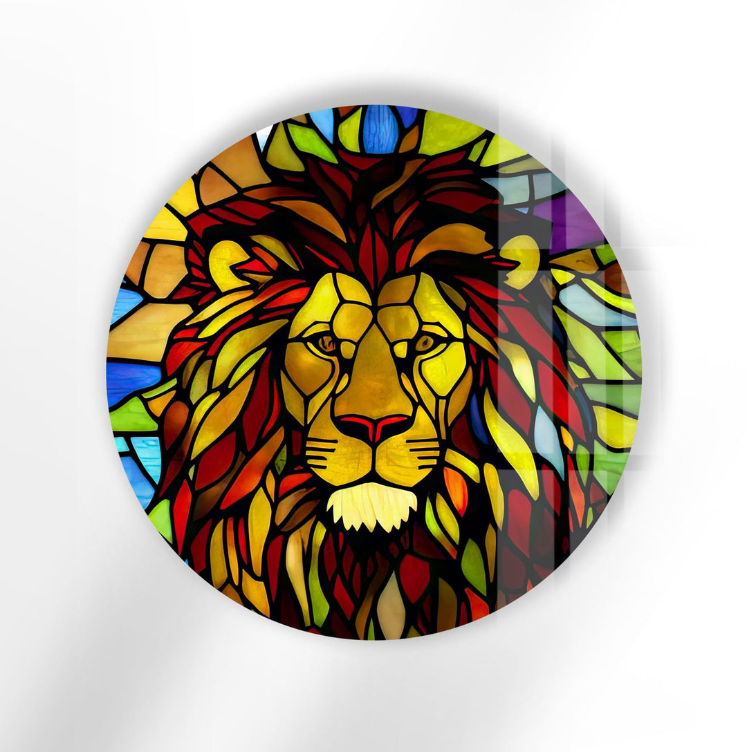 Stained Yellow Lion Round Glass Wall Art glass image printing, glass prints from photos
