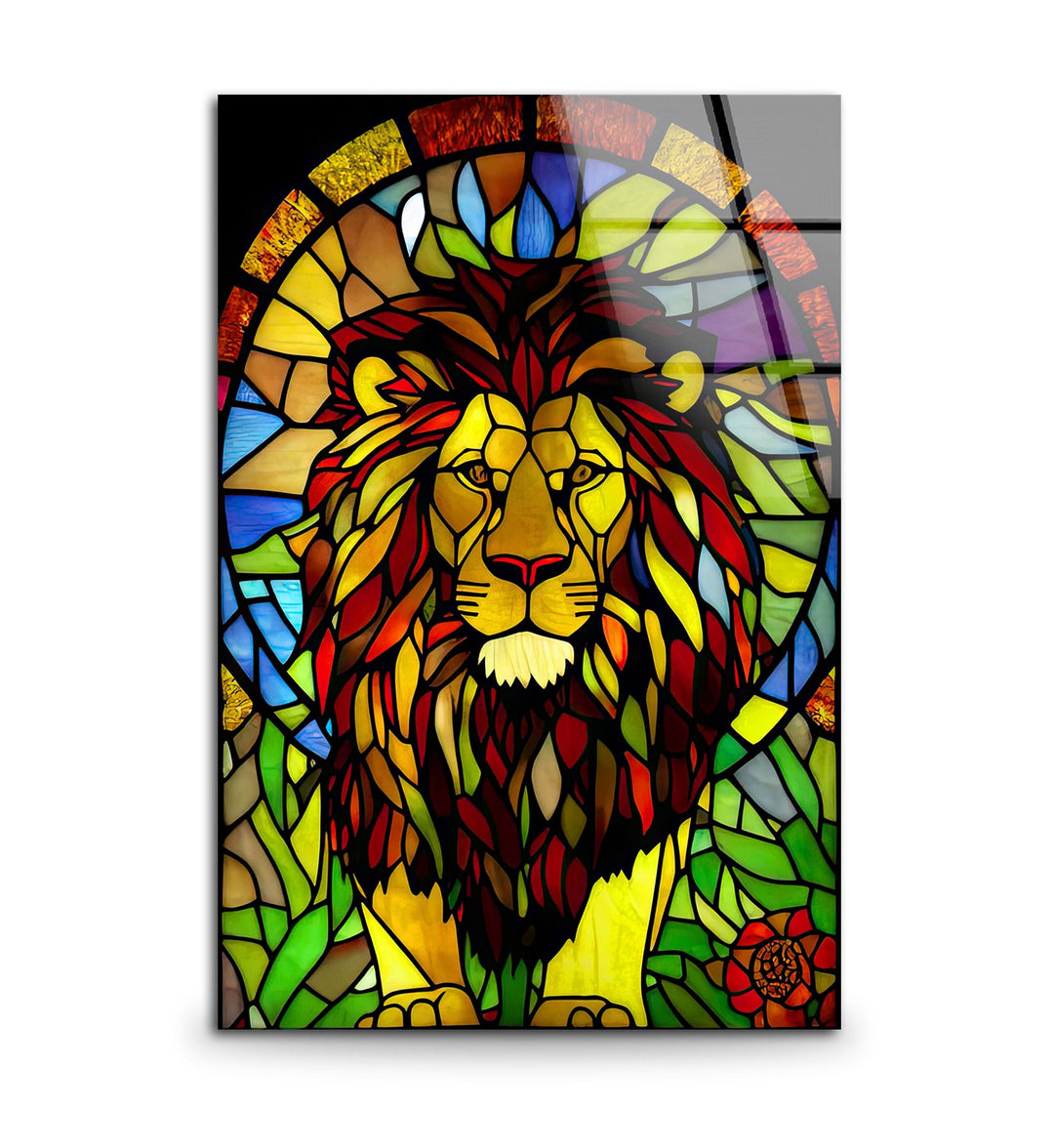 Stained Lion Glass Wall Art glass art painting, glass art for the Wall