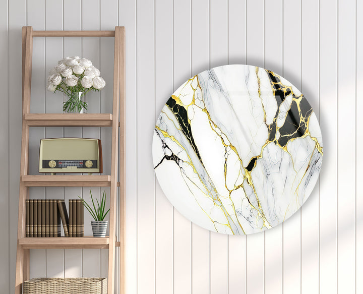 White & Gold Marble Round Glass Wall Art glass photo prints, glass picture prints
