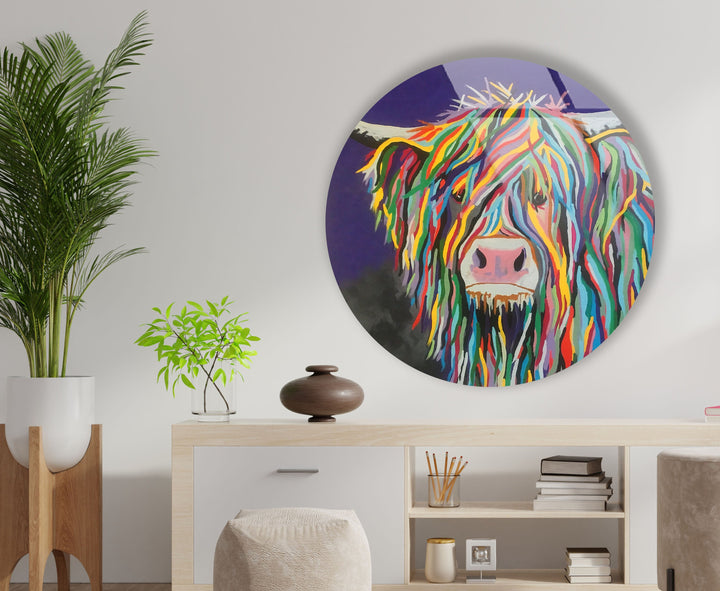 Cow Round Paint Glass Wall Art glass image printing, glass prints from photos
