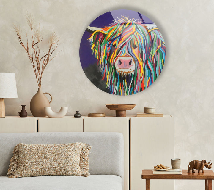 Cow Round Paint Glass Wall Art glass pictures for Wall, glass prints wall art
