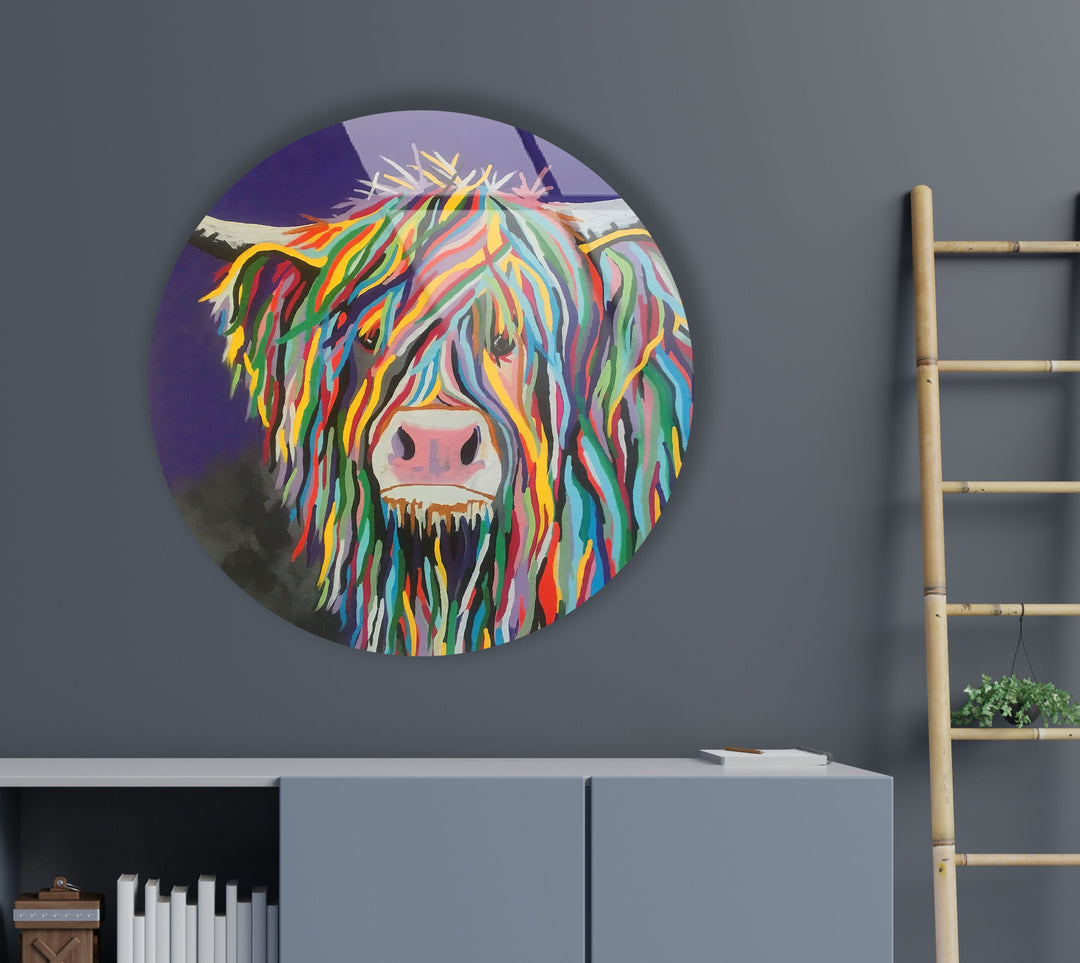 Cow Round Paint Glass Wall Art large glass photo prints, glass wall photos
