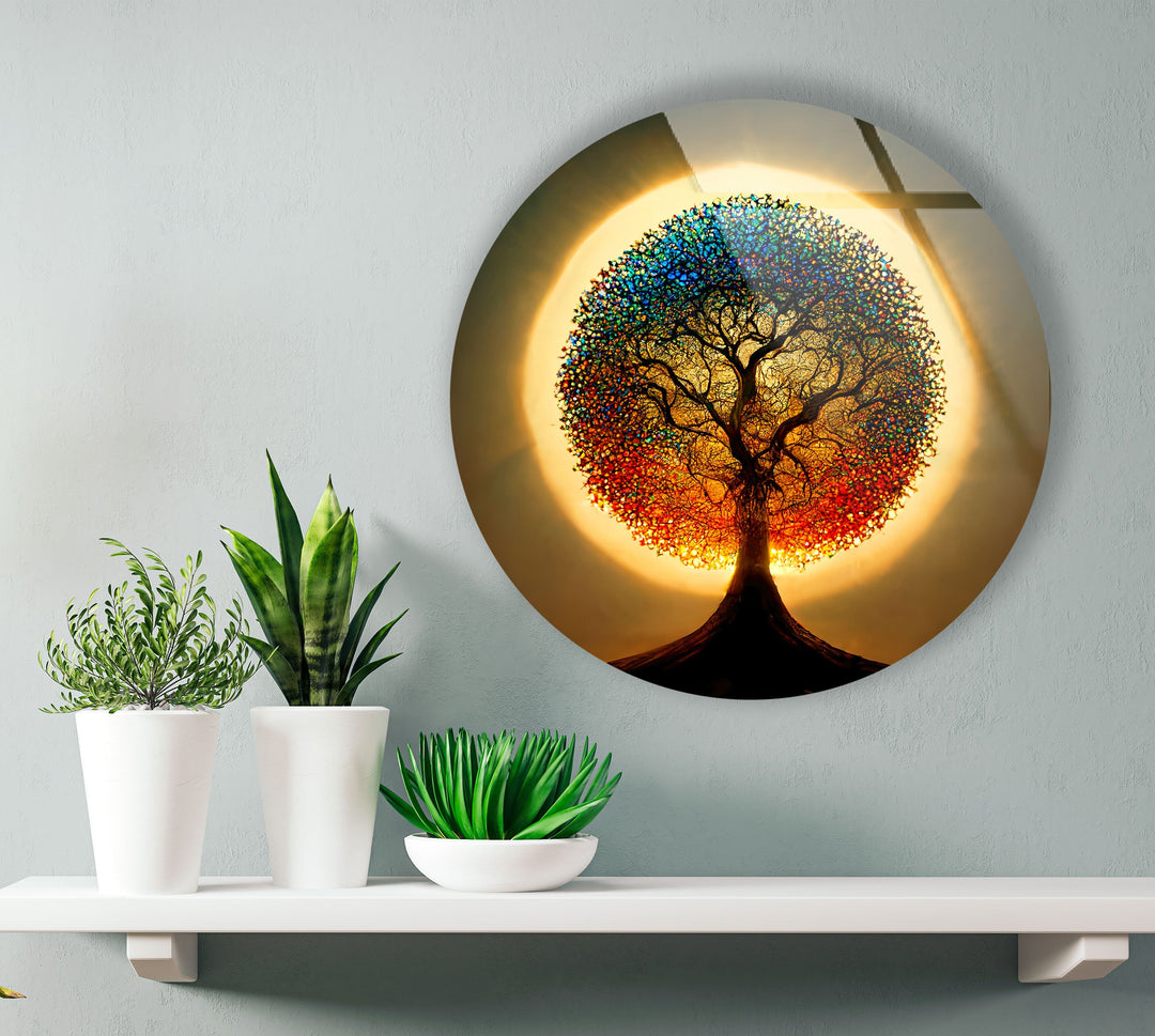 Life of Tree Round Glass Wall Art stained glass wall art, stained glass wall decor