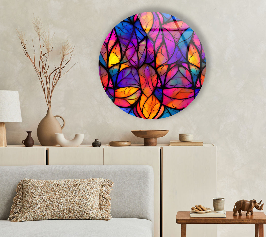 Purple & Orange Stained Round Glass Wall Art glass art painting, glass art for the Wall
