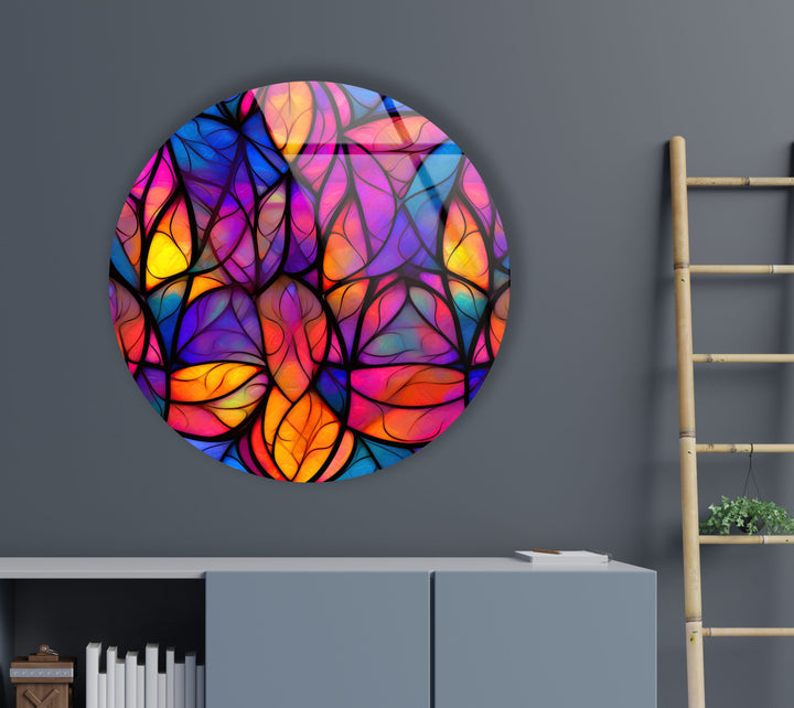 Purple & Orange Stained Round Glass Wall Art glass image printing, glass prints from photos
