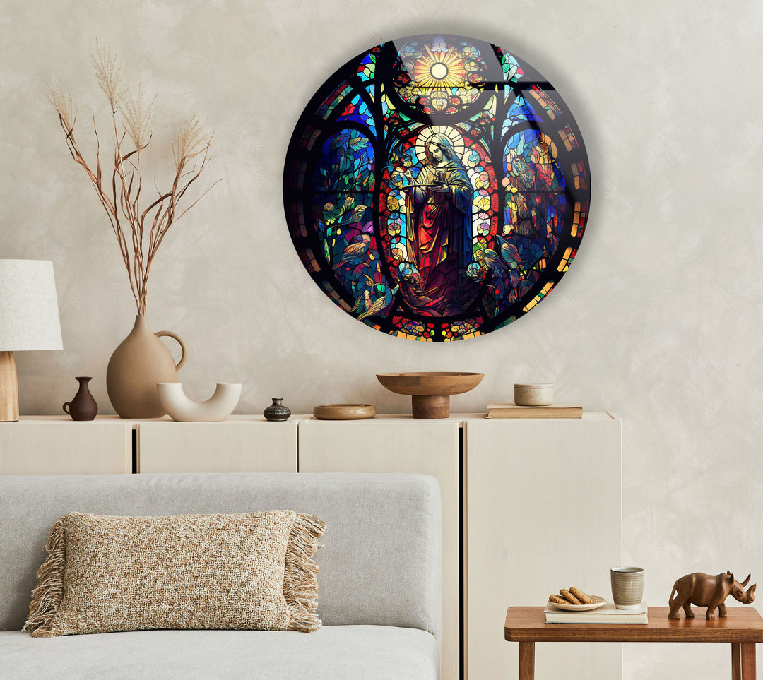 Christian Round Stained Glass Wall Art photo print on glass, prints on glass wall art
