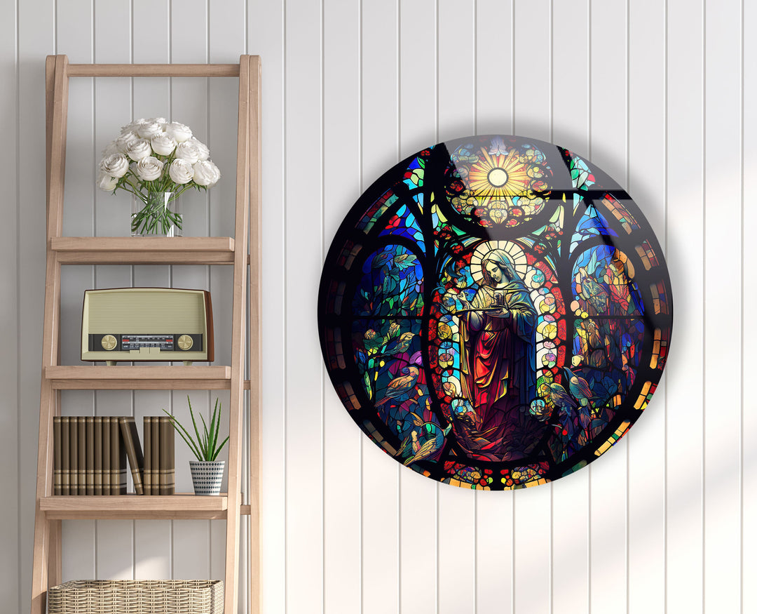 Christian Round Stained Glass Wall Art large glass photo prints, glass wall photos
