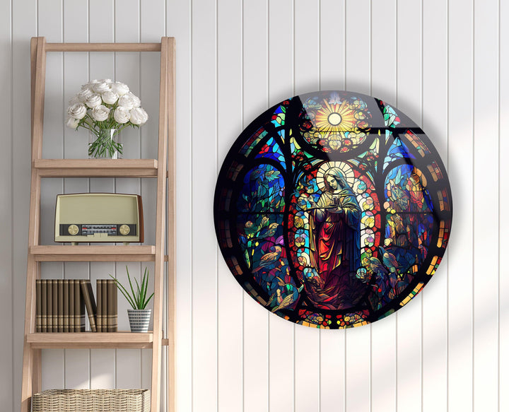 Christian Round Stained Glass Wall Art large glass photo prints, glass wall photos
