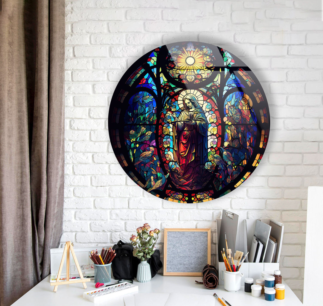 Christian Round Stained Glass Wall Art custom glass photo prints, large glass prints
