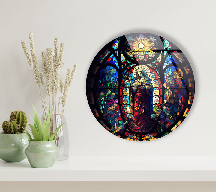 Christian Round Stained Glass Wall Art picture on glass wall art, photos printed on glass
