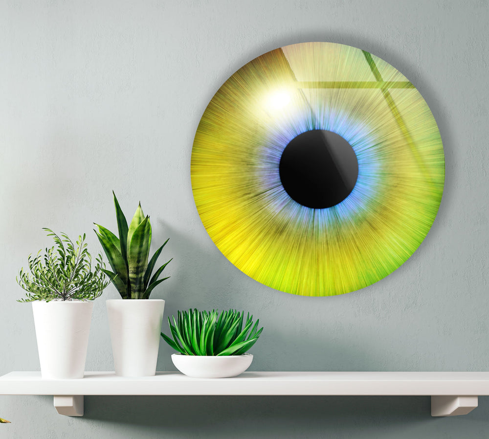 Colored Green Eye Round Glass Wall Art custom glass photo prints, large glass prints
