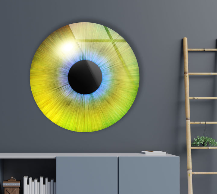 Colored Green Eye Round Glass Wall Art glass photo prints, glass picture prints
