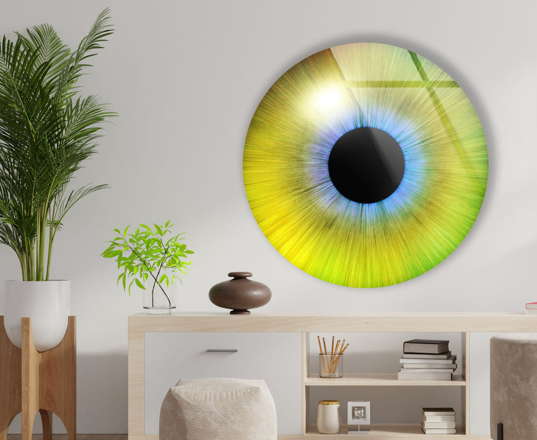 Colored Green Eye Round Glass Wall Art Glass Printing Wall Art, Print photos on glass
