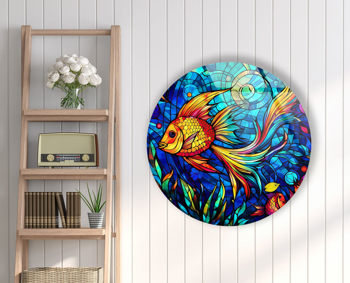 Fish Round Stained Glass Wall Art stained glass wall art, stained glass wall decor
