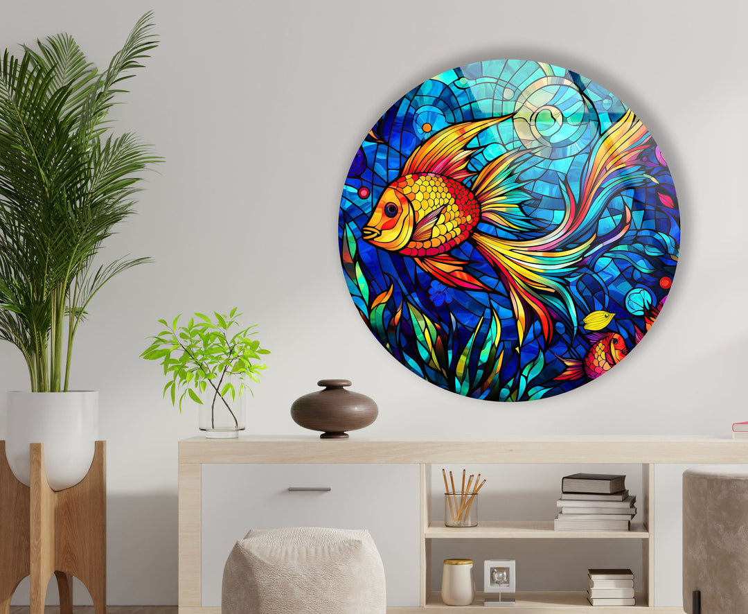 Fish Round Stained Glass Wall Art Glass Printing Wall Art, Print photos on glass
