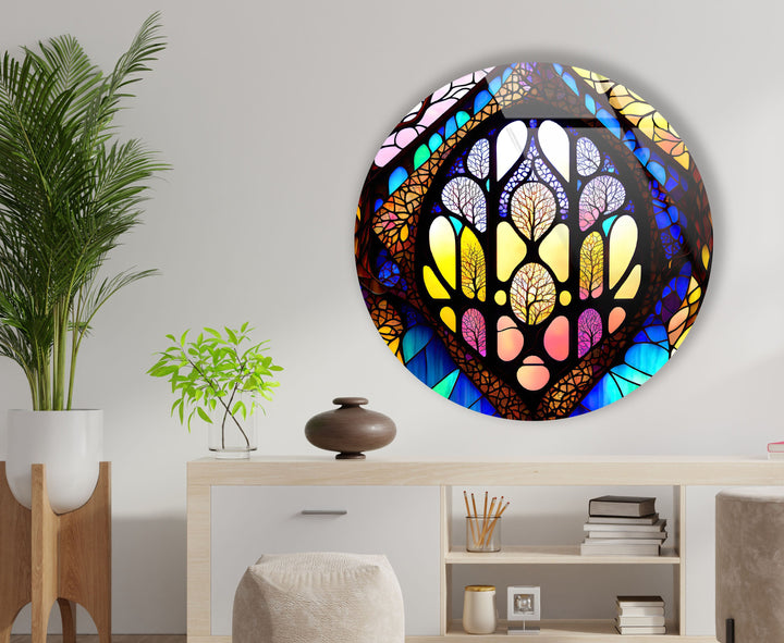 Stained Round Yellow & Brown Glass Wall Art glass pictures for Wall, glass prints wall art
