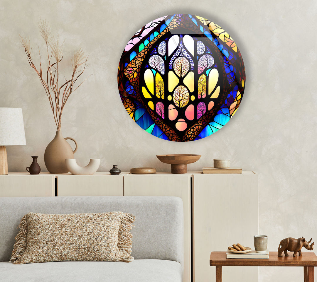 Stained Round Yellow & Brown Glass Wall Art custom glass pictures, glass art prints
