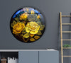 Yellow Rose Floral Round Tempered Glass Wall Art