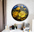 Yellow Rose Floral Round Tempered Glass Wall Art