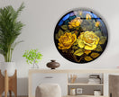 Yellow Rose Floral Round Tempered Glass Wall Art