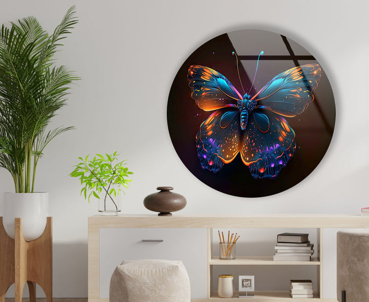 Bright Butterfly Round Glass Wall Art glass photo prints, glass picture prints
