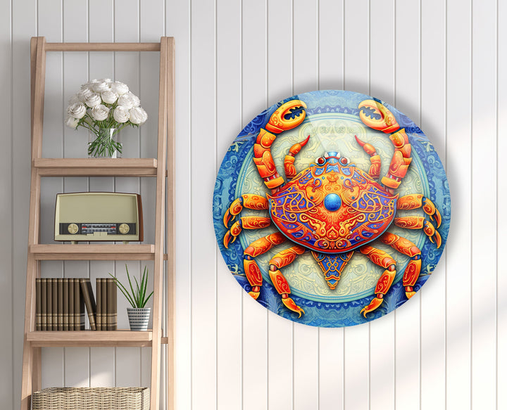 Crab Stained Round Glass Wall Art  glass image printing, glass prints from photos
