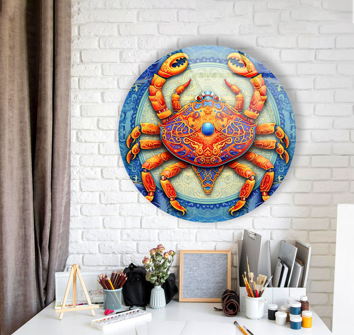 Crab Stained Round Glass Wall Art glass pictures for Wall, glass prints wall art
