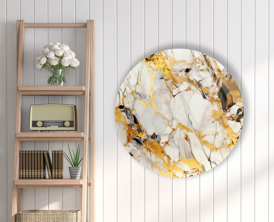 Golden Marble Round Glass Wall Art glass image printing, glass prints from photos
