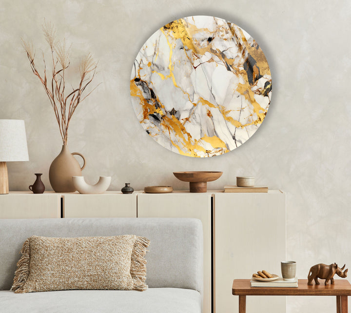 Golden Marble Round Glass Wall Art glass pictures for Wall, glass prints wall art
