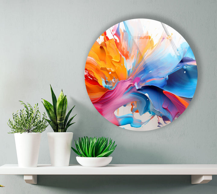 Abstract Round Orange & Blue Glass Wall Art glass image printing, glass prints from photos
